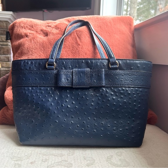 Kate Spade Medium Harmony Valencia Road French Navy Purse/Tote Ostrich texture - Picture 10 of 10